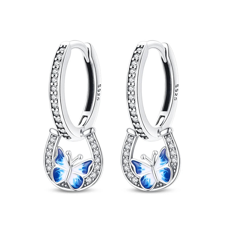 Heißer Verkauf Mode 925 Silber Farbe Ohrringe Blau Zirkon Sterne Mond Unregelmäßigkeit Ohrringe Für Frau Feine Geburtstag Schmuck Geschenke