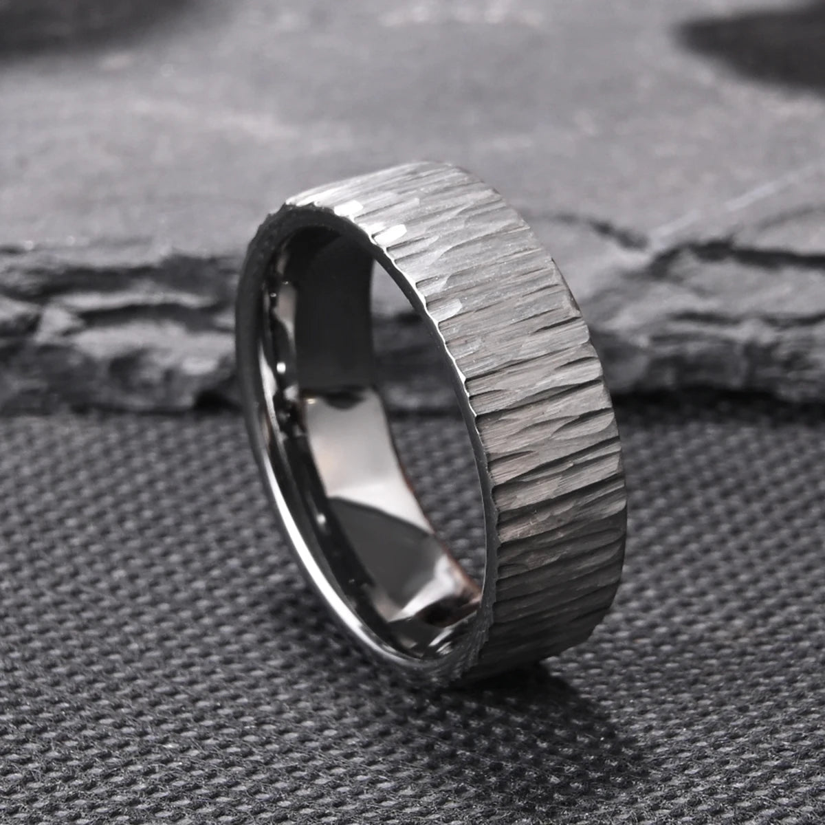 Wolframkarbid-Ring für Herren, 8 mm, silbrige Rinde, strukturiert, Vintage-Paar, Verlobung, Eheringe, geeignet für Party, Jahrestag