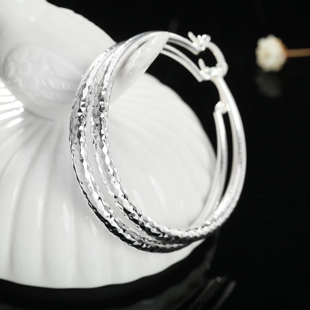 Charms feine 925 Sterling Silber 5 cm Kreis Creolen für Frauen Mode hübsche Hochzeit Party Schmuck Urlaub Geschenke