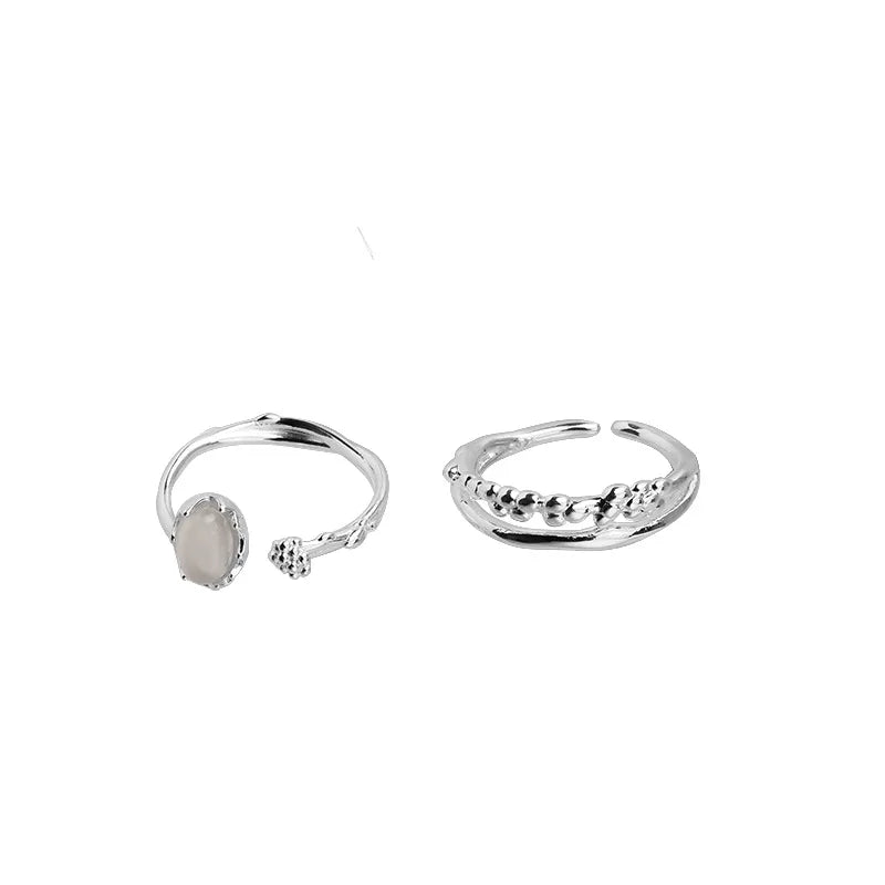 Vintage Unregelmäßige Mondlicht Stein Kreis Einstellbare Offenen Ring für Frauen Silber Farbe Einstellbar Paar Ringe Schmuck Geschenk