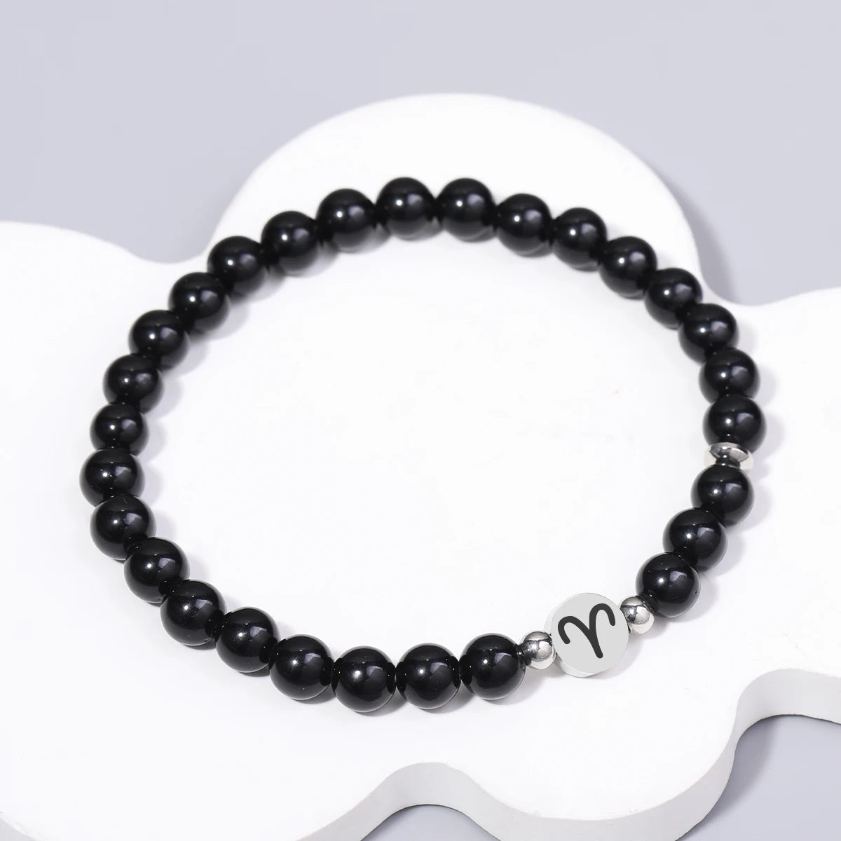 Armband mit 12 Sternzeichen, 6 mm, Naturstein, Obsidian, Edelstahl, Steinbock, Schütze, Herrenarmband, Damenarmband, Sieraden