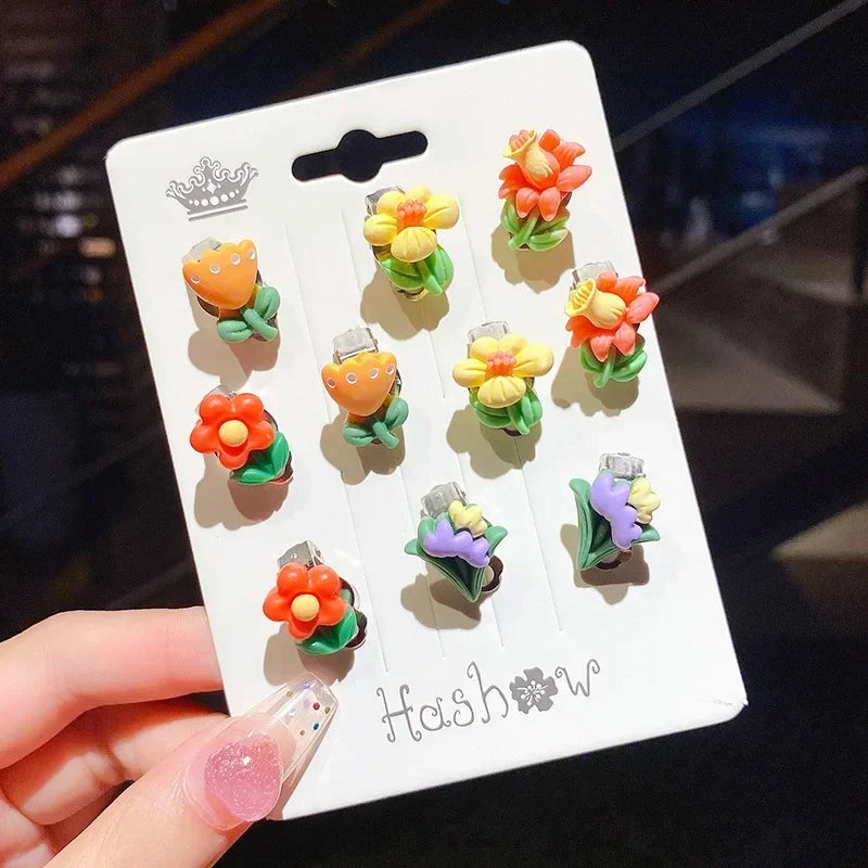 Neue 10 stücke Nette Mädchen Ohrringe Ohr Clip Kein Ohr Loch Blume Ohrringe Kinder Prinzessin Mädchen Geburtstag Geschenke Kinder Zubehör