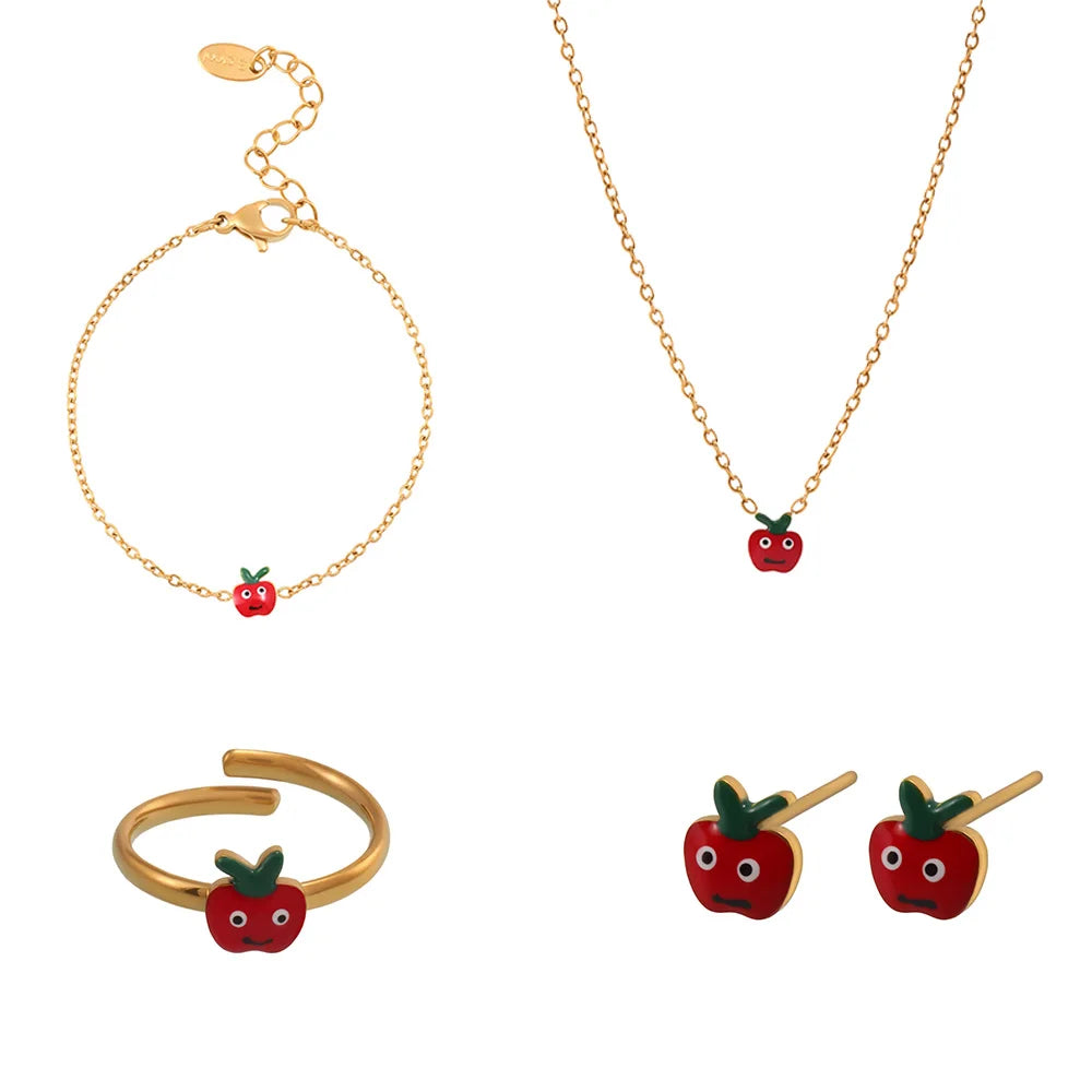 Liora Mode Emaille Bowknot Anhänger Simulierte Perle Halskette Armband Ring Ohrringe Für Mädchen Edelstahl Charme Schmuck Set