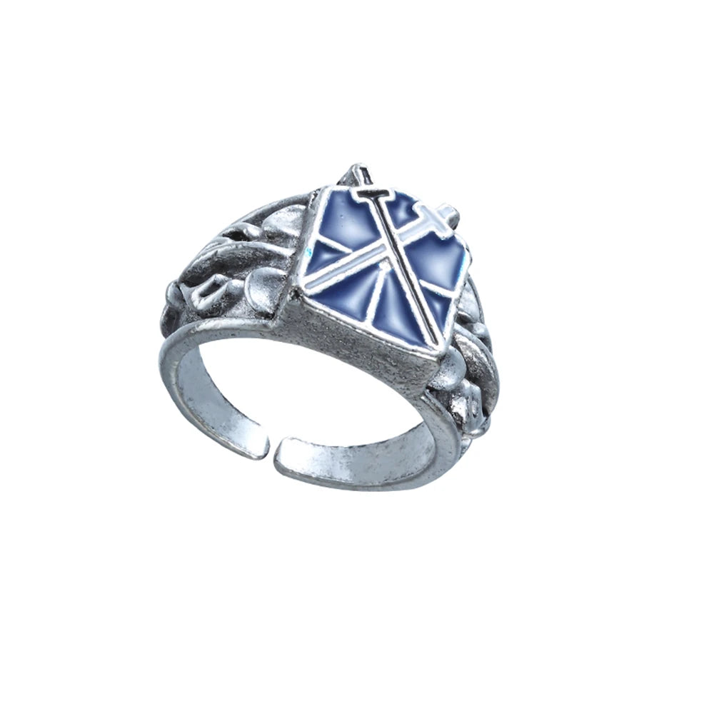 Anime Angriff auf Titan Wings of Liberty Emaille Ring für Frauen Männer Rose Schwert Flagge Finger Metall Ringe Fans Cosplay Partei Schmuck