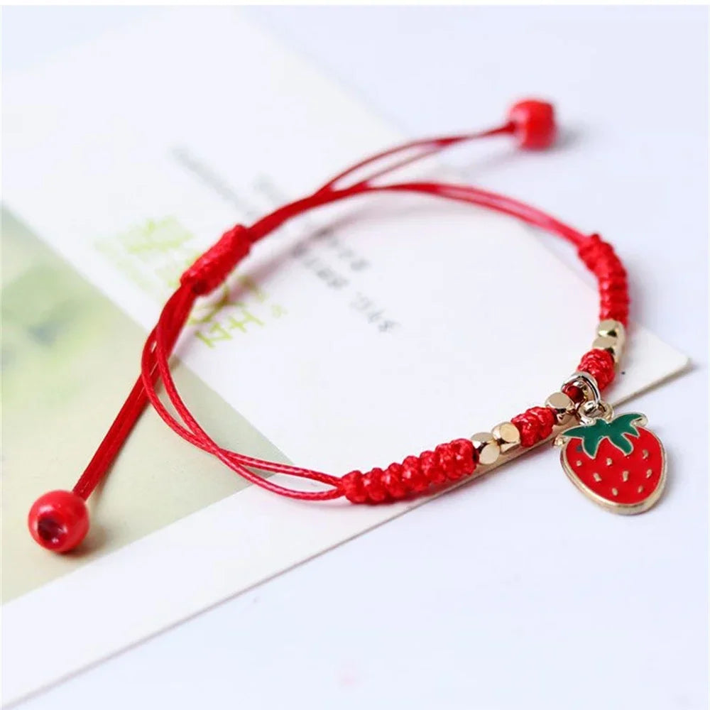 Süße Erdbeere Kirsche geflochtene Handschnur DIY verstellbare rote Seil Armbänder für Mädchen Mode Accessoires Geschenke Schmuck