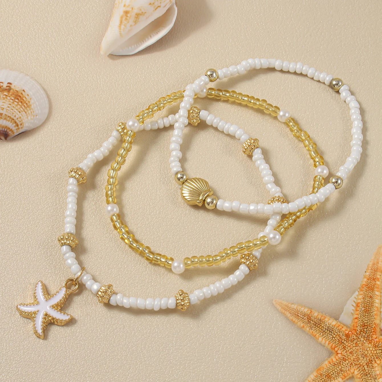 Exquisites Seestern-Muschel-Armband, handgefertigte Rocailles, mehrschichtiges Armband für Damen, Sommer, Strand, Party, Urlaub, Schmuck