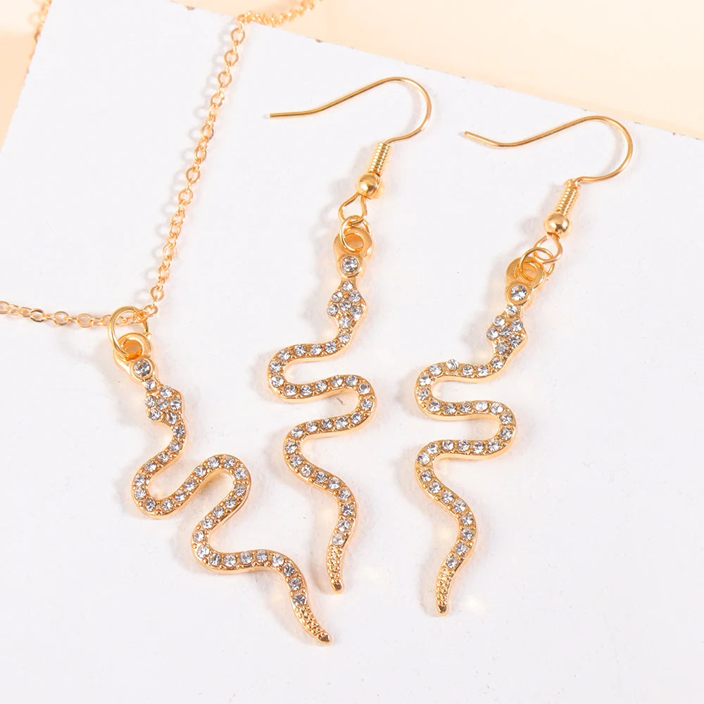Neue Mode Gold/Silber Farbe Schmuck Set exquisite Schlange Tier Halskette & Ohrring elegante Frauen Schmuck Party Geschenke