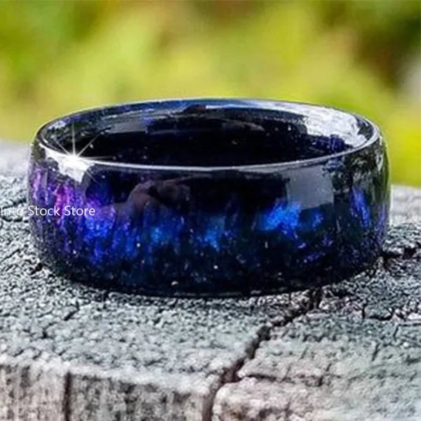 Sternenhimmel-Ring aus Acrylharz, bunter Regenbogen, Damen-Zeigefingerring, 7 Farben, Feueropal-Ringe für Frauen
