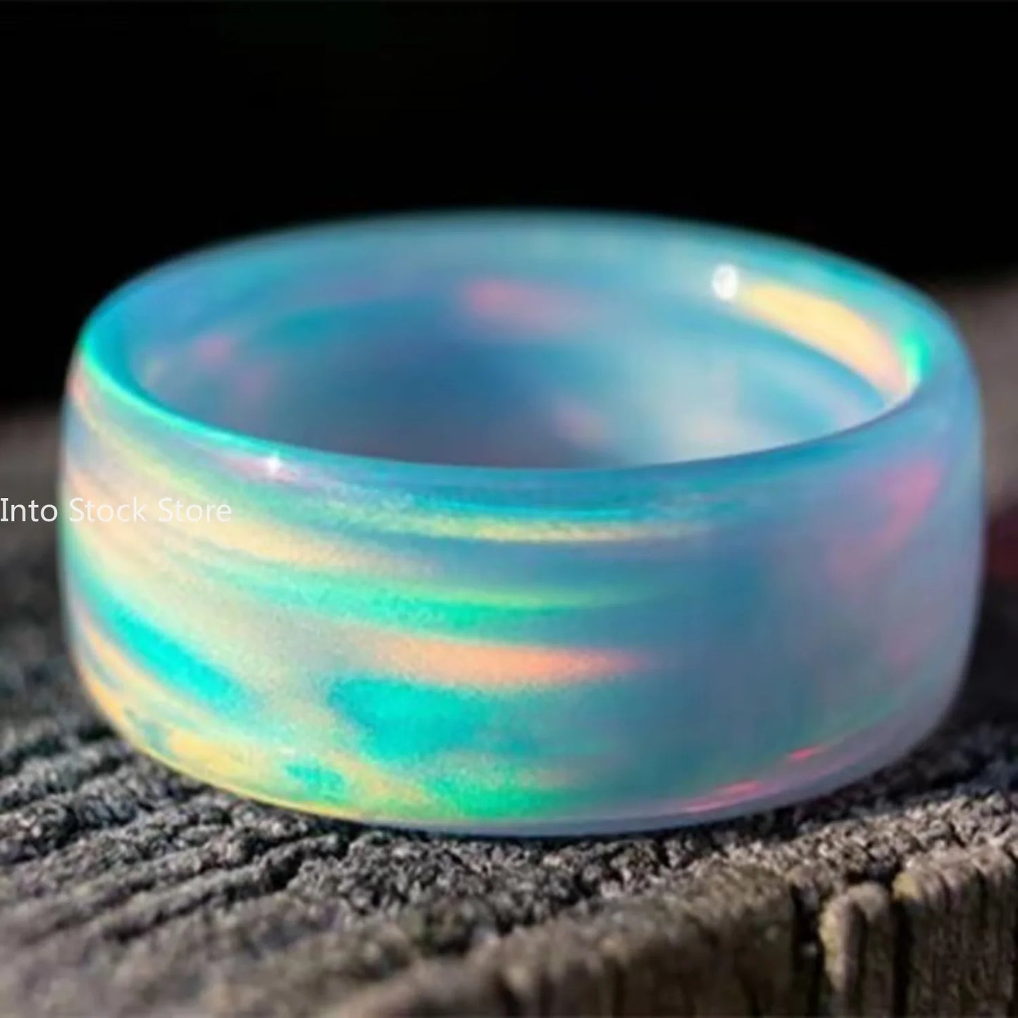 Sternenhimmel-Ring aus Acrylharz, bunter Regenbogen, Damen-Zeigefingerring, 7 Farben, Feueropal-Ringe für Frauen