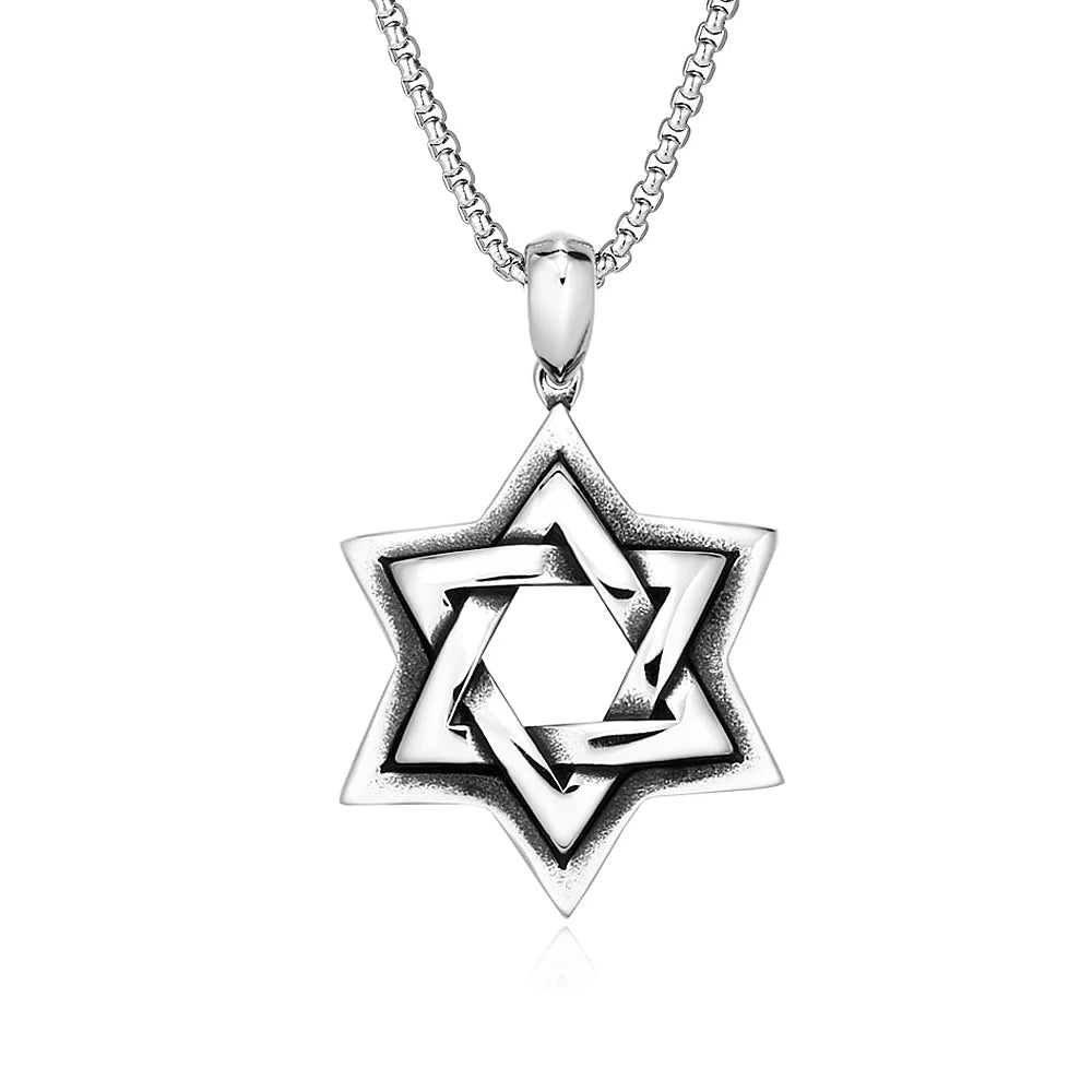 Vintage Mode Davidstern Anhänger männer 316L Edelstahl Punk Hip Hop Sechszackigen Stern Halsketten Biker Schmuck Großhandel