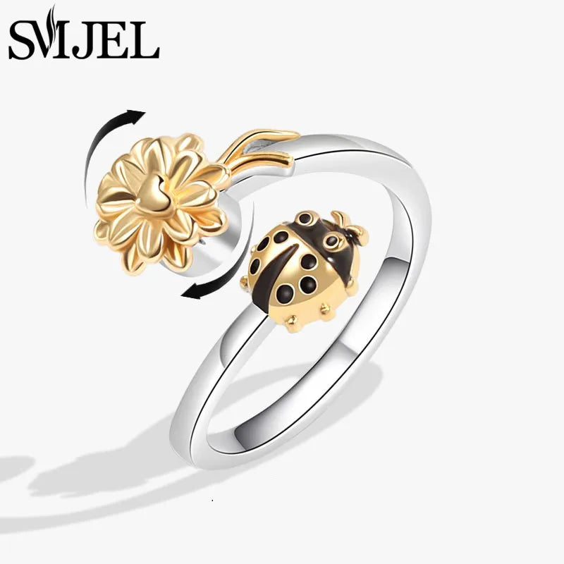 Neue Sonnenblume Angst Ring Fidget Spinner Ringe für Frauen Nette Schmetterling Kolibri Charms Finger Ring Anti Stress Drehen Geschenke