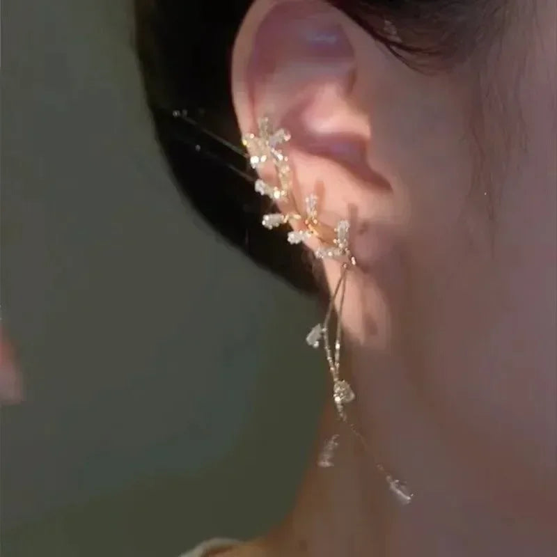 Glänzende Zirkon Schmetterling Ohr Manschette Gold Farbe Quaste Clip auf Ohrringe für Frauen Kupfer Ohrring Ohne Piercing Schmuck Ohr Schleife