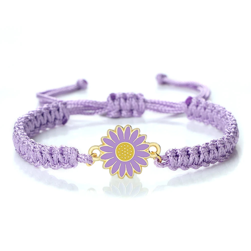 Neue Frauen Seil Armbänder Hand Gewebt Lila Faden Armband Niedlichen Tier Anhänger Armband Vintage Daisy Blume Armreif Mädchen Schmuck