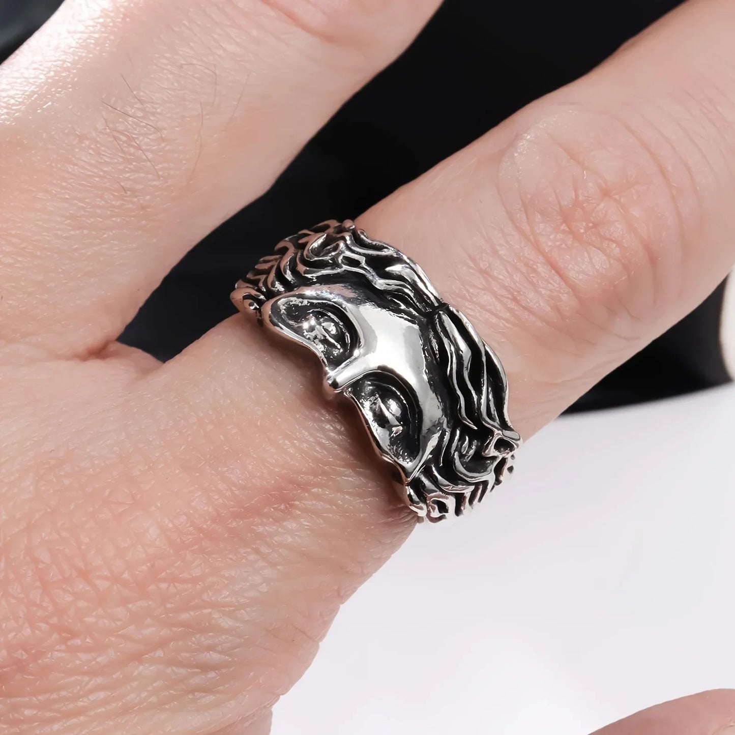 Vintage Gold Farbe Jesus Halbe Gesicht Offenen Ring für Männer Frauen Retro Religiöse Glaube Schmuck Reinem Kupfer Finger Ringe Bands Geschenke