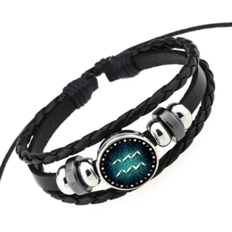 Mehr schicht iges Leder armband 12 Sternbild Sternzeichen Herren Damen geflochtene Armbänder Leo Skorpion Jungfrau Schmuck