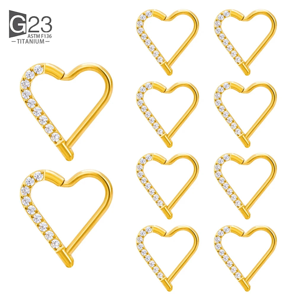 10 Stück ASTM F136 Titan Daith Herz Ohrring Hoop Knorpel Tragus Helix Ringe Scharniersegment Hoop mit klarem CZ