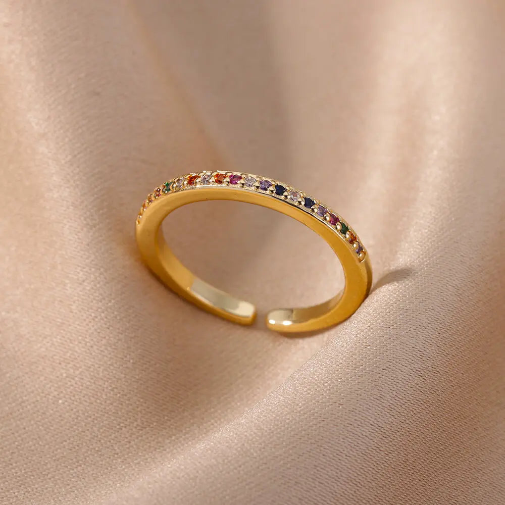 Mini Zirkon Grüne Ringe Für Frauen Edelstahl Gold Farbe Einstellbare Finger Ring Verlobung Hochzeit Weihnachten Schmuck Geschenk