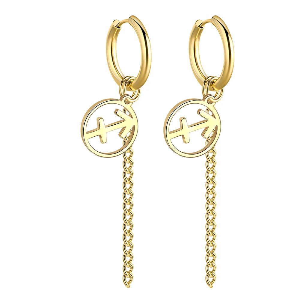 Amaxer Sternbild-Pin-Ohrringe, 12-Sternzeichen-Edelstahl, eleganter Quasten-Tropfenohrring, Widder, Stier, Jungfrau, Fische, für Frauen, Geschenk