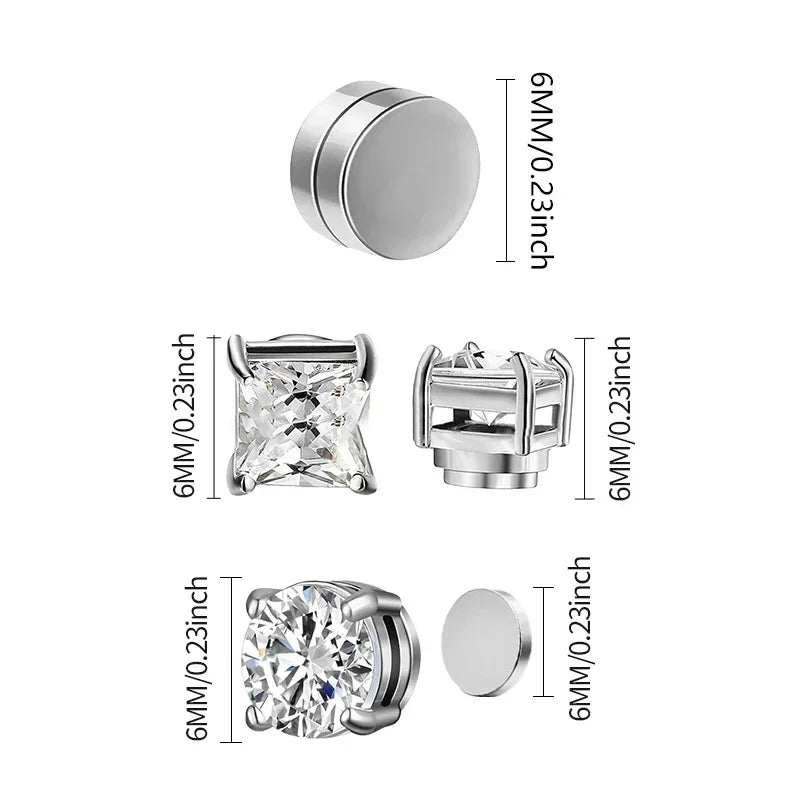 1/3Pairs 6MM Kristall Magnetische No-Pierce Edelstahl Stud Ohrringe für Männer Punk Zirkon Magnet Ohrringe nicht Piercing Schmuck