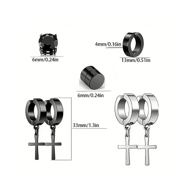 2-teiliges Punk-Ohrstecker-Set für Herren mit starkem Magnet, nicht durchdringende Ohrringe, gefälschte Kreuz-Ohrringe, Geschenk für Freund, Liebhaber, Schmuck