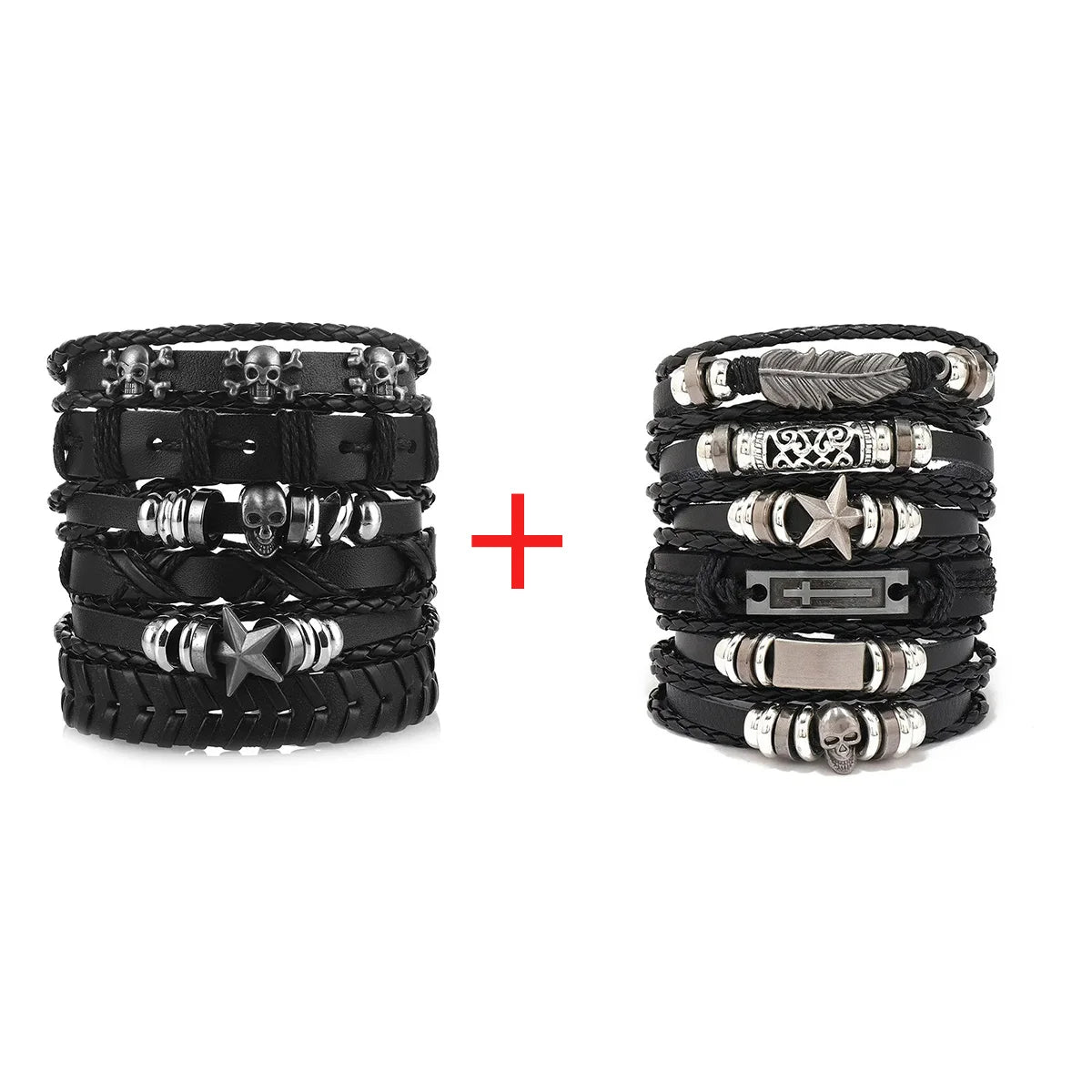 Mode Armband Viking Armband für Männer Hand Armbänder gewebt Schädel Hand Schmuck verstellbare Leder Set Viking Mann Armband