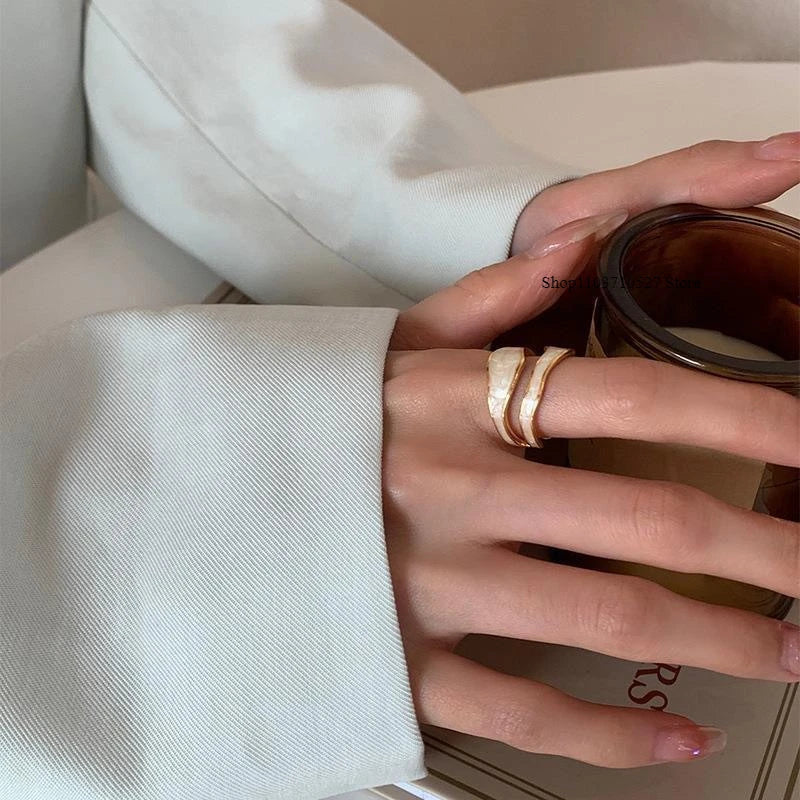 Retro Gold Farbe Doppel Öl Tropf Offene Ringe für Frauen Luxus Unregelmäßige Einstellbare Finger Ring 2025, Neue Trendy Hochzeit Schmuck