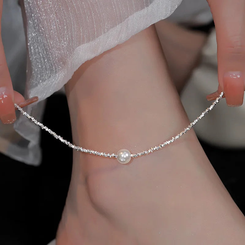 Fußkettchen aus 925er-Sterlingsilber, schillernde Kette, klare CZ, geometrisch, elegant, für Frau und Mädchen, Modeschmuck, Geschenk, Dropship-Großhandel