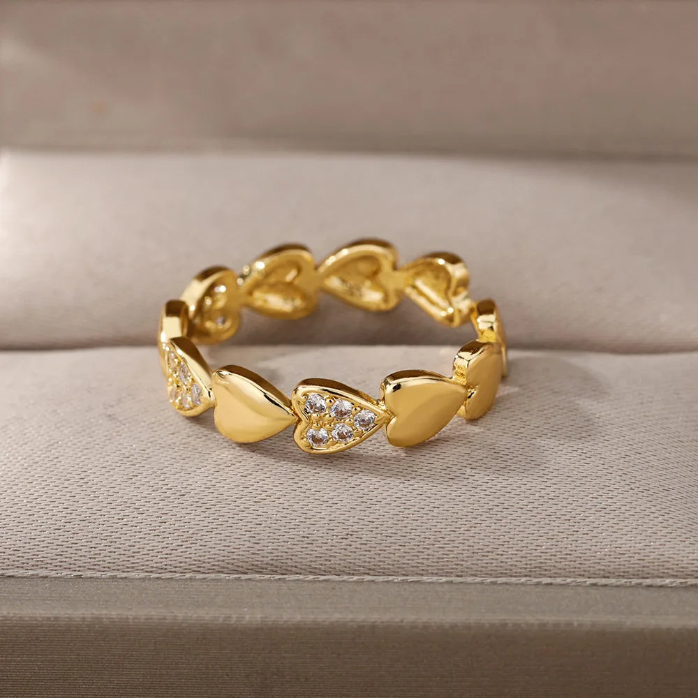Glatte Doppel Herz Ringe Für Frauen Edelstahl Zirkon Herz Liebe Ring Einstellbare Finger Ring Weihnachten Schmuck Hochzeit Geschenk