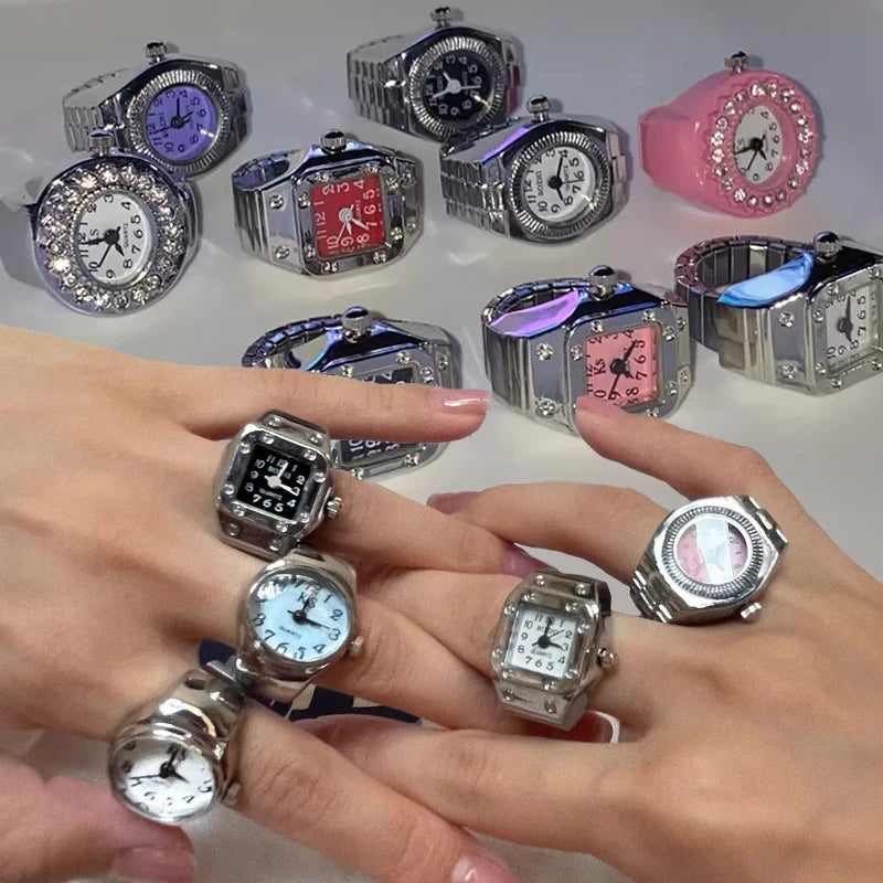 Vintage Punk Finger Uhr Mini Gummiband Legierung Uhren Paar Ringe Schmuck Uhr Retro Römischen Quarzuhr Ringe Frauen Männer