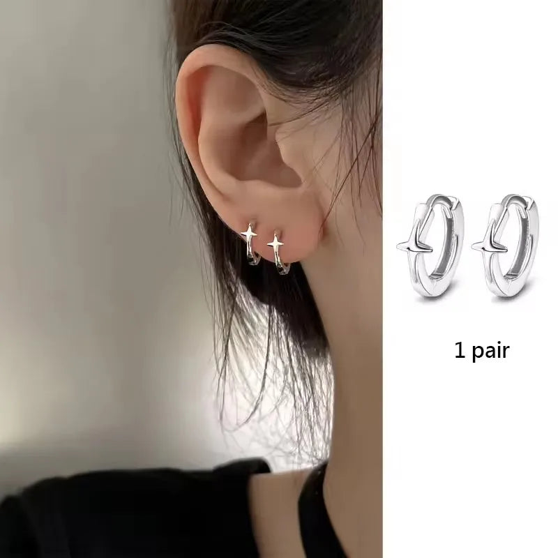 VENTFILLE 925 Sterling Silber CZ Stern Mond Asymmetrische Creolen für Frauen Mädchen Gold Silber Farbe Party Schmuck Geschenke