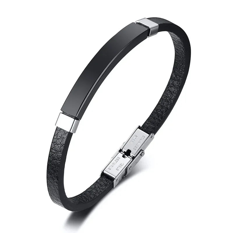 Schlichtes Herren-Armband aus schwarzem Leder, klassische Gold-/Schwarz-/Silberfarbe, geflochtene Armreifen aus Edelstahl für Männer, Geschenk für Freunde