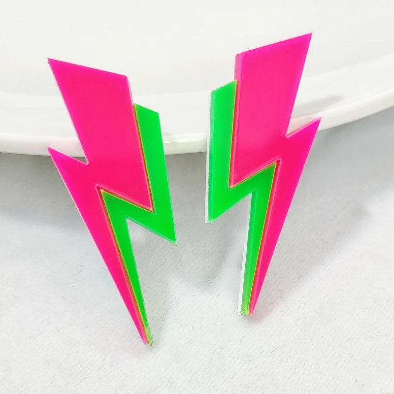 KUGUYS Zweifarbige Blitz-Ohrstecker für Damen, glitzernder Spiegel, Neon-Acryl, Strandschmuck, Sommer-Accessoires