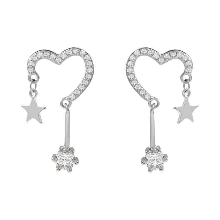 Ry s925 Sterling Silber Stern Tropfen Ohrringe für Frauen herzförmige Zirkon Temperament Quaste Ohrring koreanischen Modeschmuck