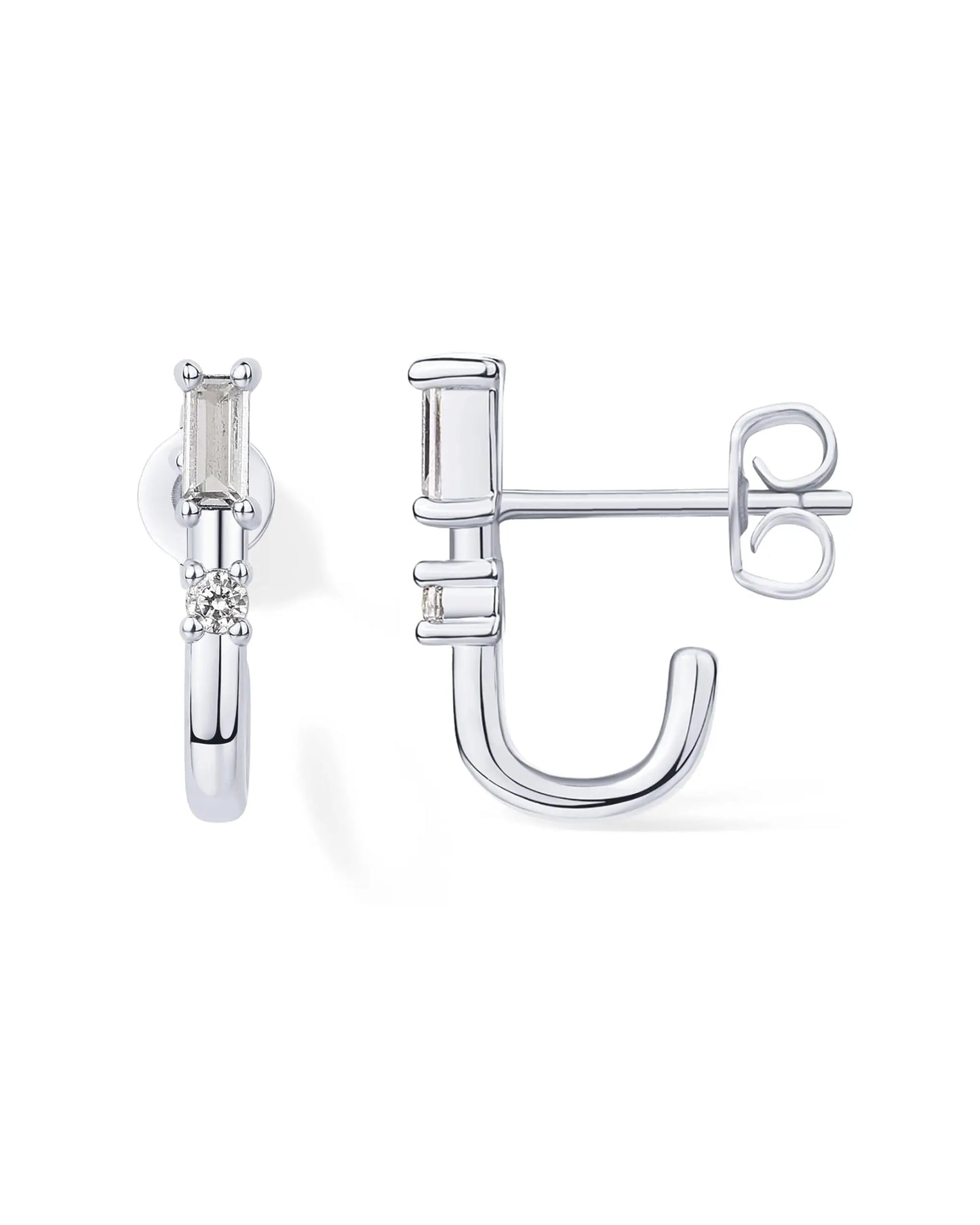 Shevalu Damen-Ohrringe mit kubischem Zirkonia, halbe Huggie-Ohrringe, neu, 18 Karat vergoldet, Creolen-Ohrring mit Sterlingsilberpfosten, Ohrstecker