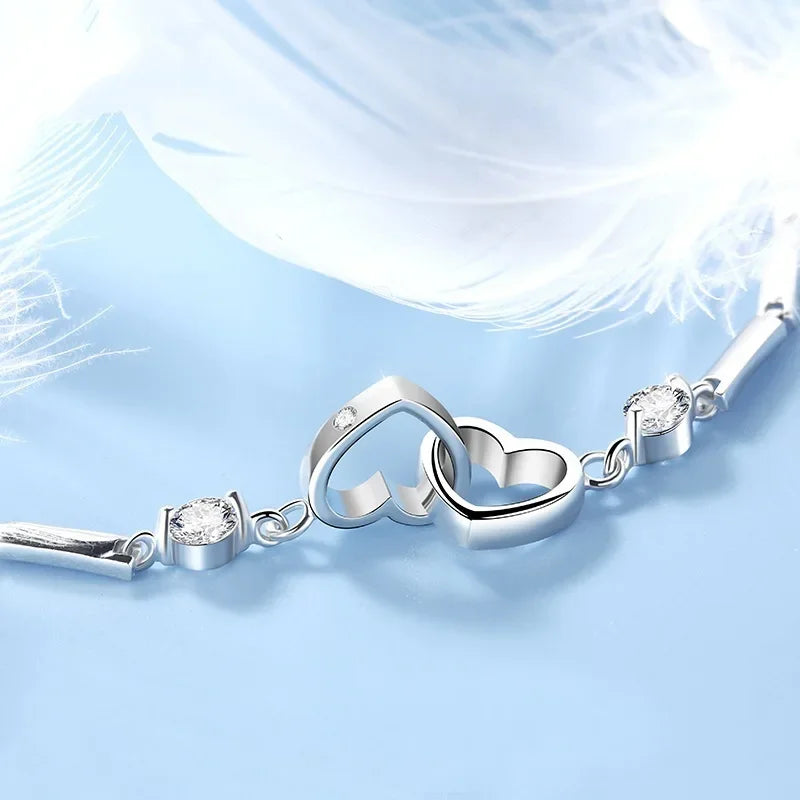 KCRLP Charms 925 Sterling Silber Armbänder Armreifen für Frauen Mädchen Valentinstag Zirkon Hochzeit Liebe Herz Schmuck