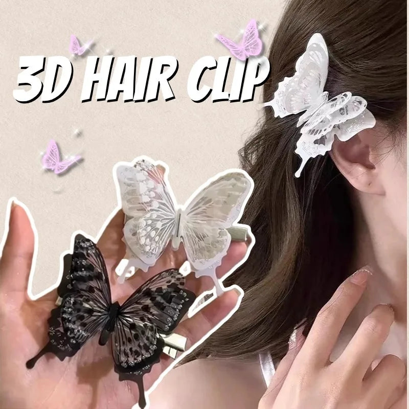 3d flattern Schmetterling Haars pangen y2k Eleganz flinke schöne Schmetterlinge schwarz weiß Haarnadel neuen Stil Zubehör für Frauen Mädchen