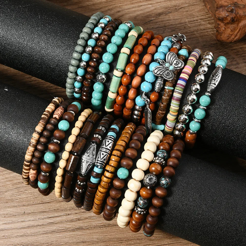 Armband mit elastischen Perlen im Vintage-Stil, 45-teiliges Set, zufällige Lieferung, Handschmuck, Anhänger, Naturstein, Schmetterlingsform