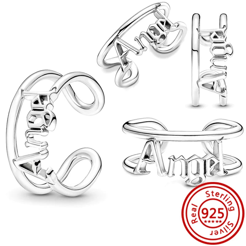 Neuer Pantaro Me-Fingerring aus 925er-Sterlingsilber, Liebesengel, Wort, schwarzes Herz, Zirkon, Original-Charm-Ringe, funkelnder Hochzeitsschmuck
