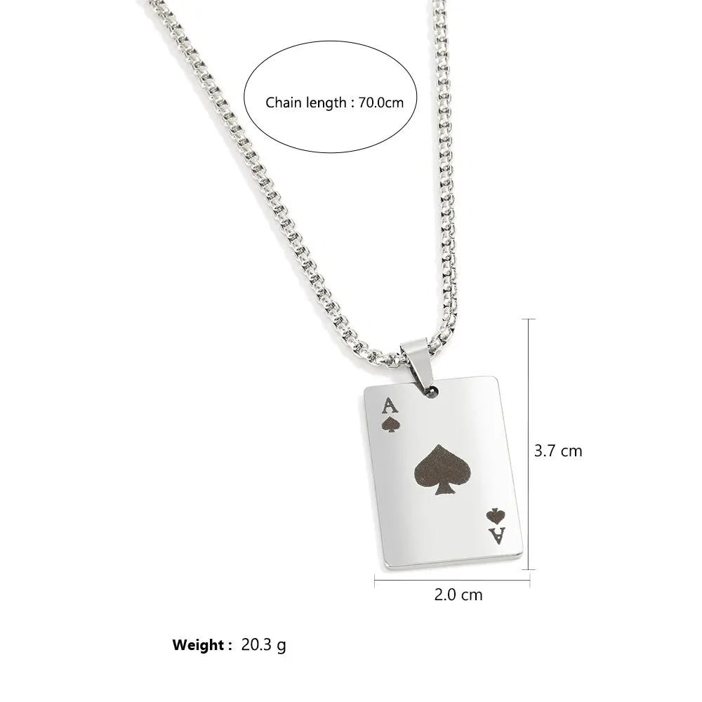 2 Stück Set Hip Hop Statement Edelstahl Poker Karte Ass Spaten Halskette für Frauen Männer Anhänger Kette Spielkarten Schmuck