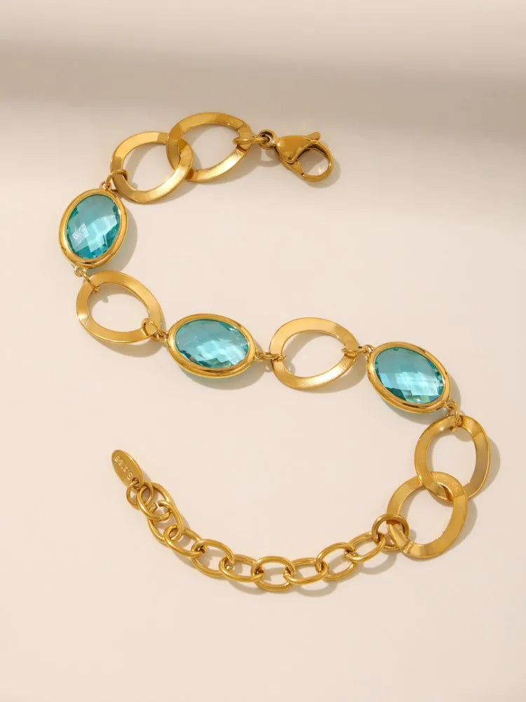 Kettenarmband aus 316L-Edelstahl mit glänzendem, facettiertem tschechischem Kristallglas für Damen. Hochwertige Luxus-Edelstein-Damenarmbänder