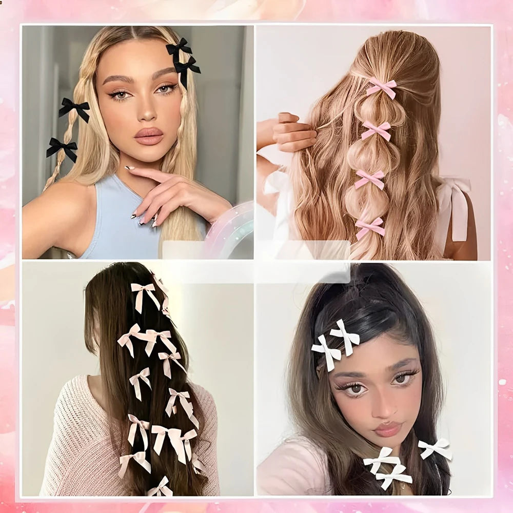 5-24Pcs Y2k Mädchen Bögen Mini Haar Clips Metall Haarnadel Kopfbedeckung Haarspange Handgemachte Band Bogen Pony Clip Mode haar Zubehör