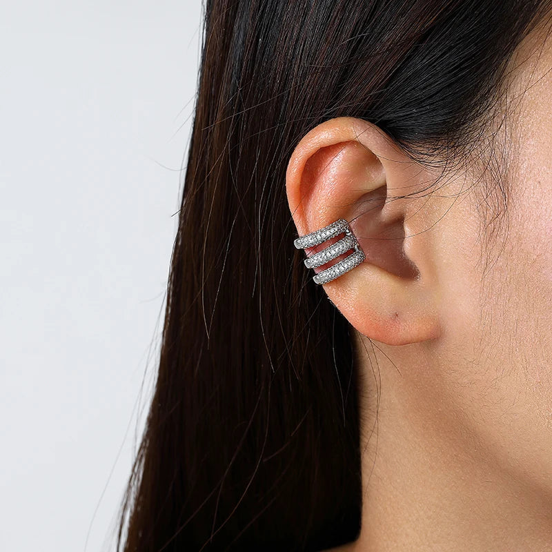 Dreischichtige C-förmige Clip-Ohrringe für Frauen, Ohrmanschetten ohne Piercing, gefälschte Knorpelohrringe, AAAA-Zirkonia, geometrischer Schmuck