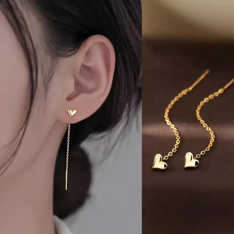 Edelstahl Herz Baumeln Ohrring Geometrische Herz Lange Quaste Kette Tropfen Ohrringe für Frauen Minimalismus Ohr Linie Kpop Schmuck
