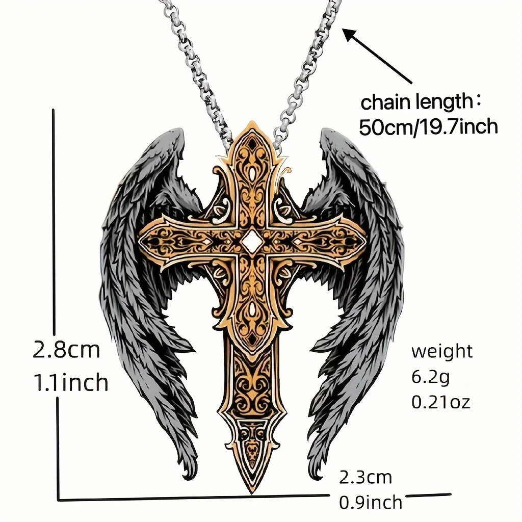 Modische Herren-Halskette mit Kreuzflügel-Anhänger – exquisiter, personalisierter Schmuck im Retro-Design – Edelstahl – perfektes Geschenk
