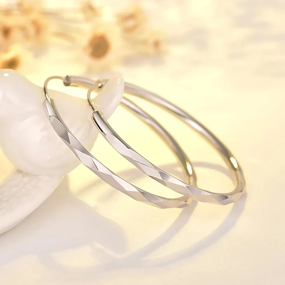 Feine 925 Sterling Silber Luxus 5 cm große Kreis Creolen für Frauen Charms Original Designer Party Hochzeit Schmuck Geschenke