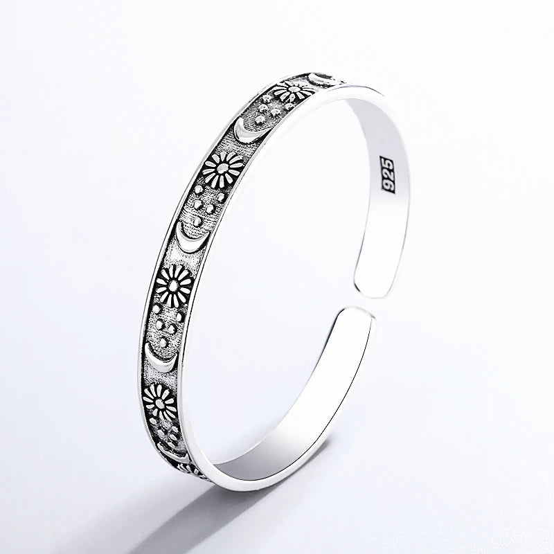 Sole Memory Vintage Thai Silber Mond Stern 925 Sterling Silber Größenverstellbare Öffnung Armband Für Frauen Luxus Schmuck Geschenk BR340