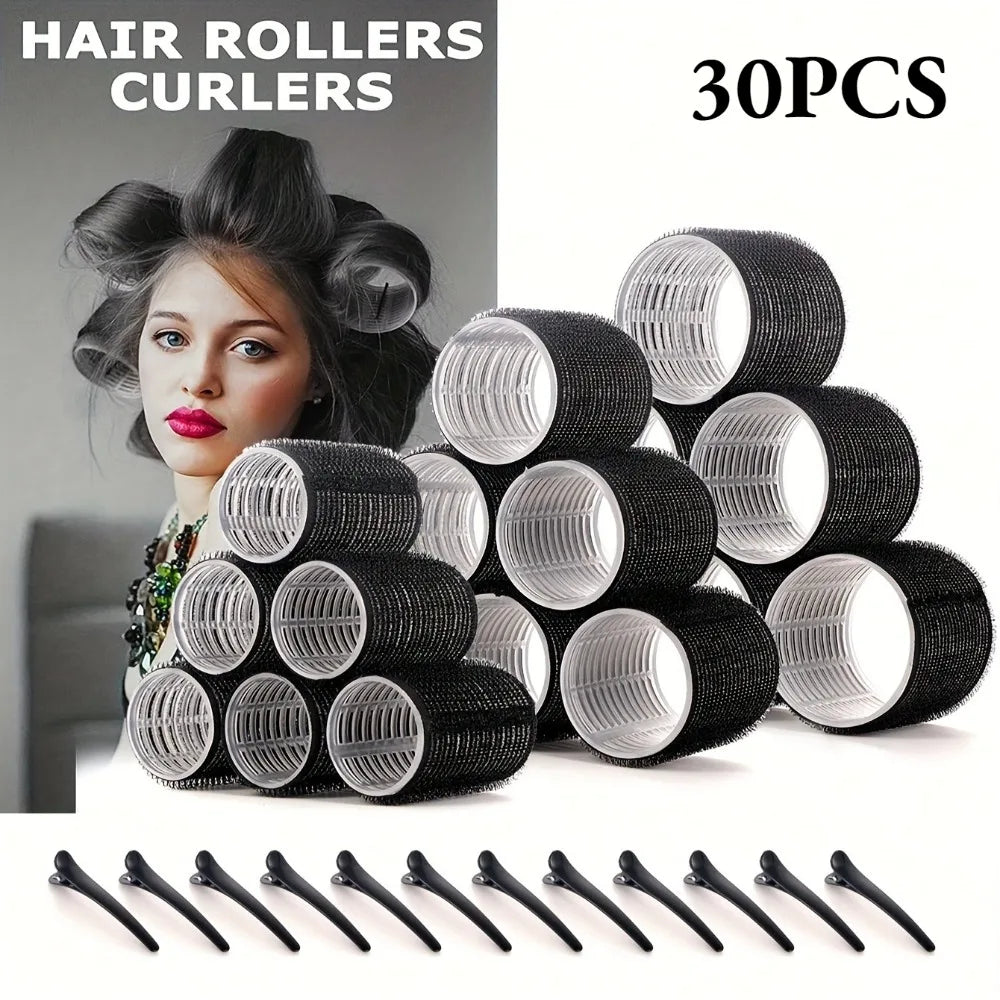 30 Stück/Set Heatless Hair Styling Kit Selbstgriff-Rollen mit 18 Lockenwicklern und 12 Clips für DIY-Haarstyling, einfach zu bedienen