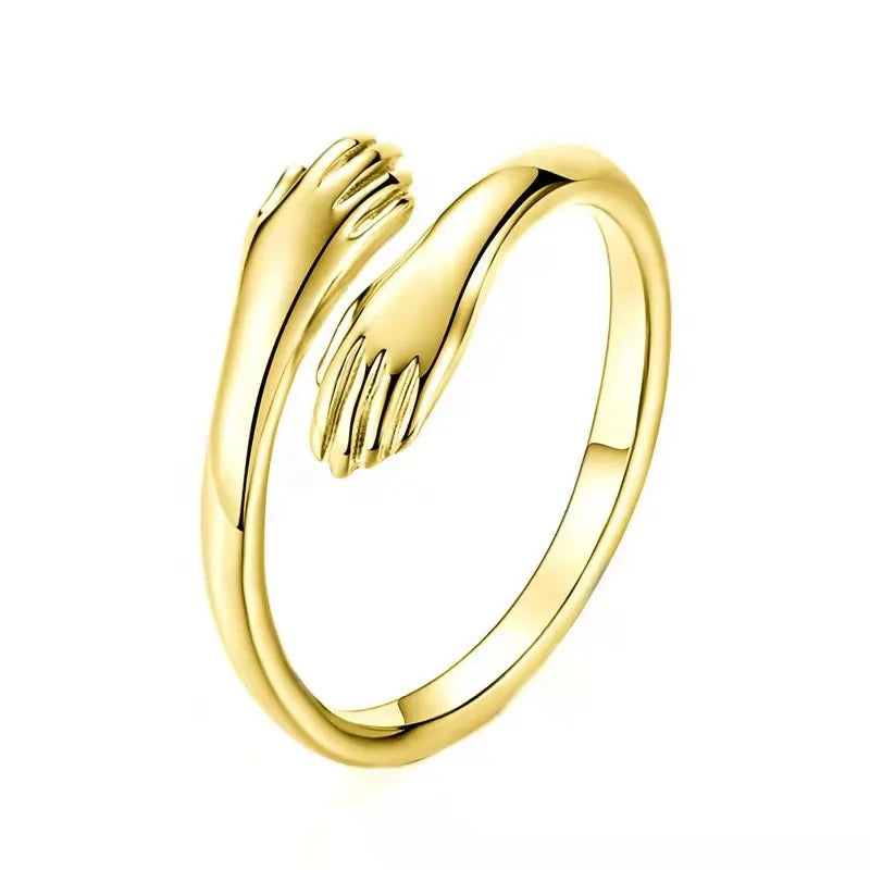 Neue Sterling Silber Fingerringe für Frauen Frauen Edelstahl Geometrische Umarmung Paar Einstellbare Ring Hochzeit Schmuck Geschenk