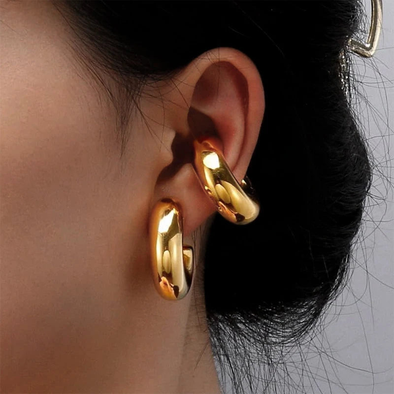 1 Paar glatte Kreis-C-förmige Clip-Ohrringe für Frauen, leicht, ohne Piercing, Knorpel-Ohrmanschette, gold-silberfarbene Ohrringe