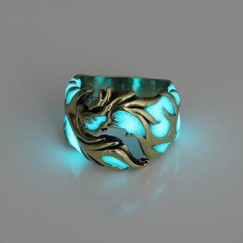 2024 mode Leuchtende Drachen Ringe Gothic Einstellbar Männer Edelstahl Ringe Einzigartige Jungen Schmuck Vintage Halloween Anillos